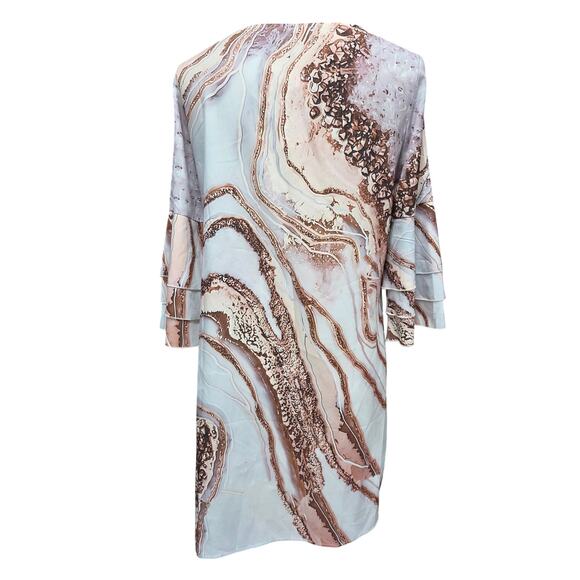 Brown Marble or Geode Print Dress — 3-Tier Trumpet Sleeve, Size L, NWT - Picture 3 of 5